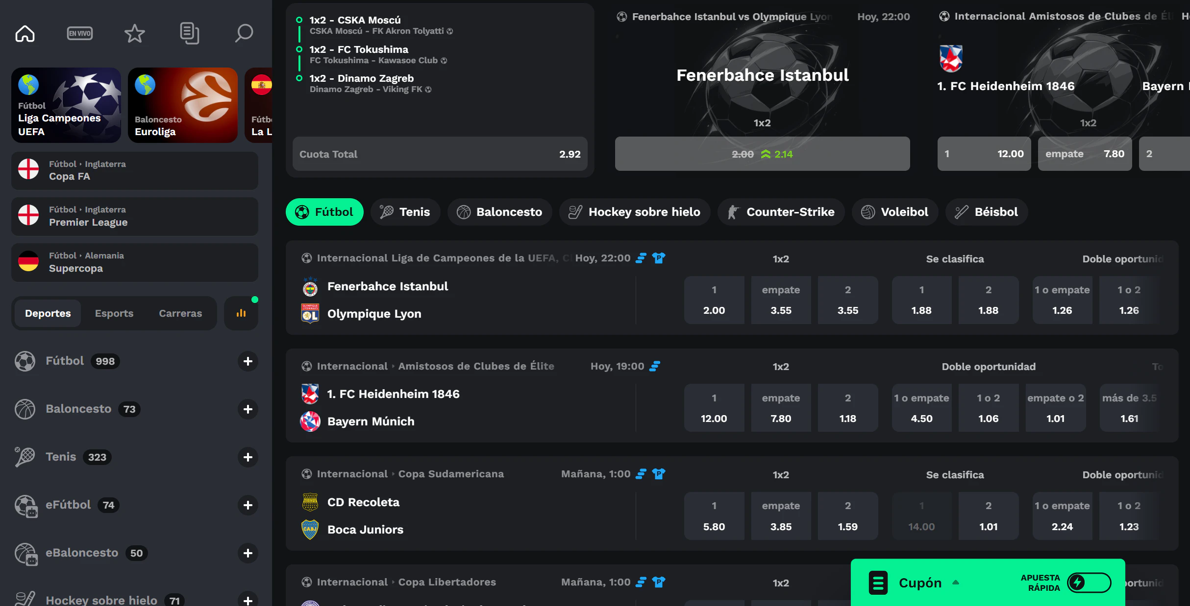 Apuestas deportivas y eSports en BetOnRed Casino
